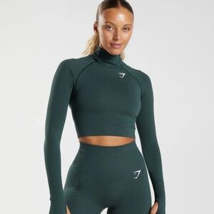 Gymshark Vital Seamless 2.0 High Neck Long Sleeve Crop Top Green XS